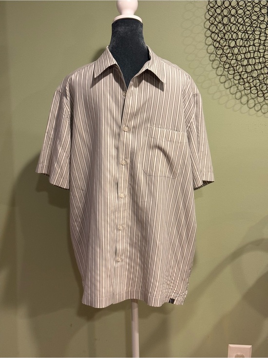 Other - Urban Pipeline Mens Large Striped Short Sleeve Button Down Shirt Tan Black
